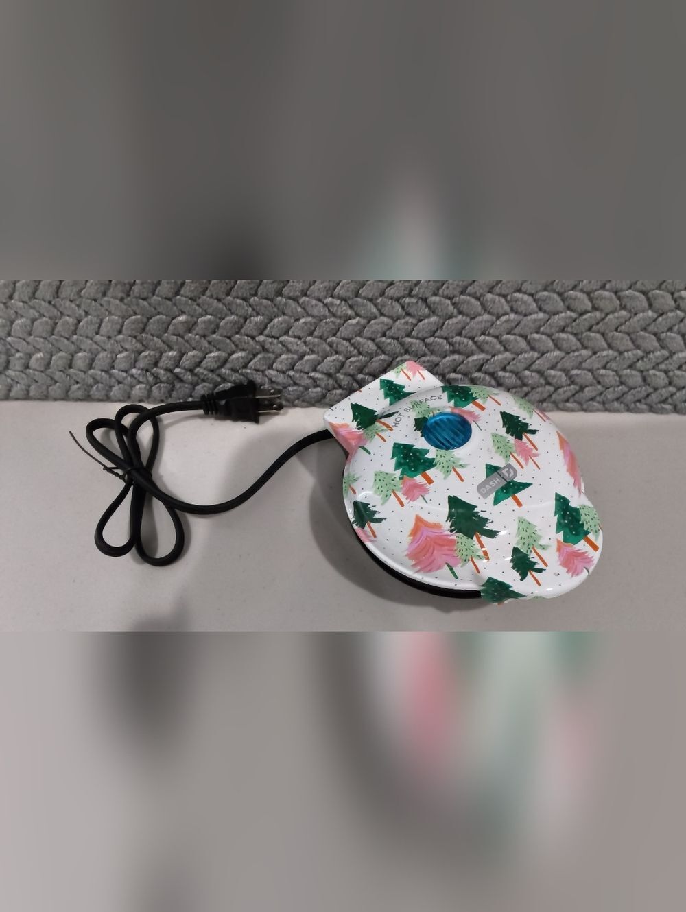 DASH Green & Pink Holiday Tree Pattern mini griddle